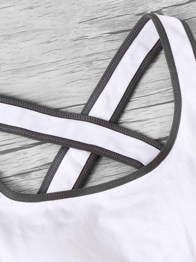 Cross Back Contrast Piping Sports Bra-sportswear-Des Mess