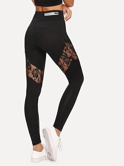 Lace Insert Zip Detail Leggings-bottom-Des Mess