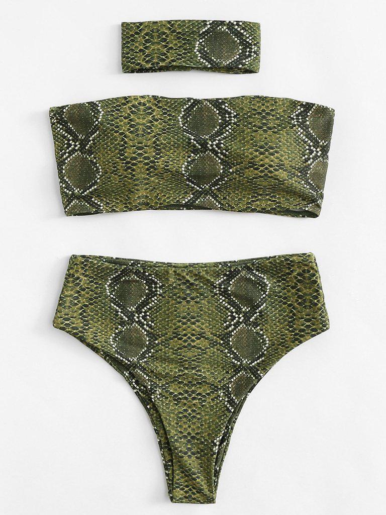 Snakeskin Pattern Bikini Set With Choker-swimwear-Des Mess