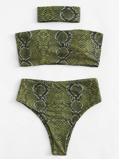 Snakeskin Pattern Bikini Set With Choker-swimwear-Des Mess