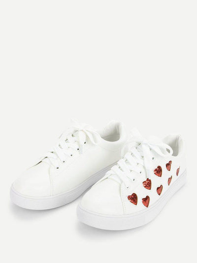 Heart Pattern Lace Up Sneakers-shoes-Des Mess