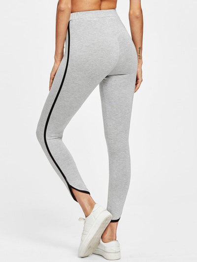 Contrast Binding Curved Hem Heather Knit Leggings-bottom-Des Mess