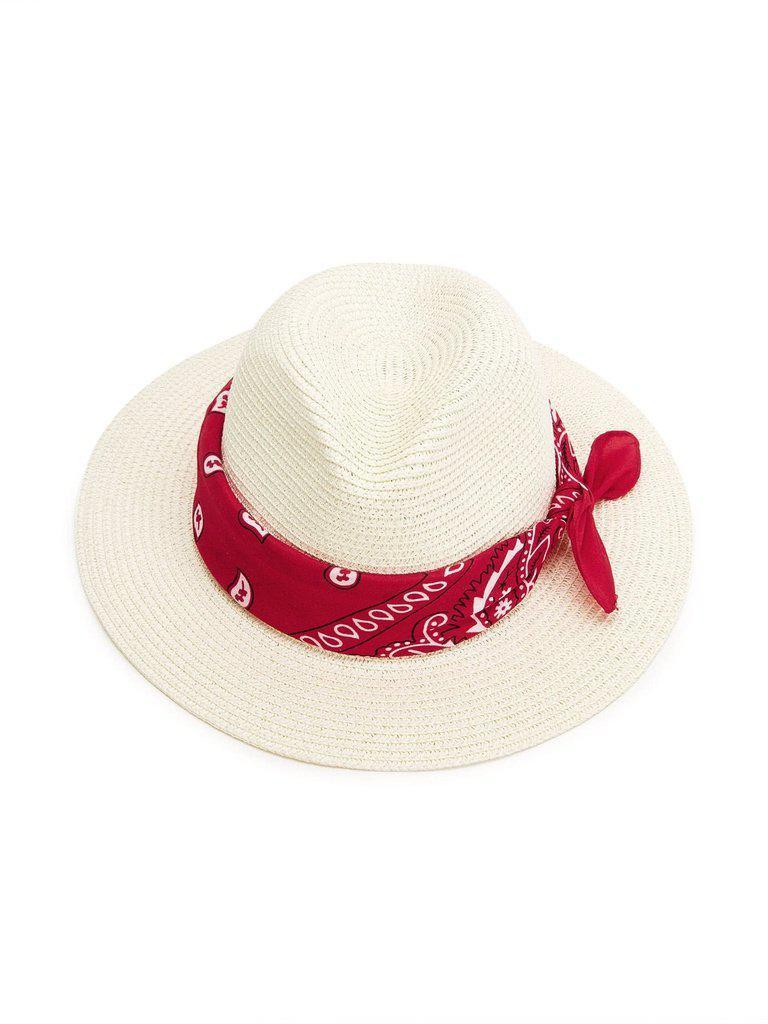 Straw Fedora Hat With Scarf--Des Mess