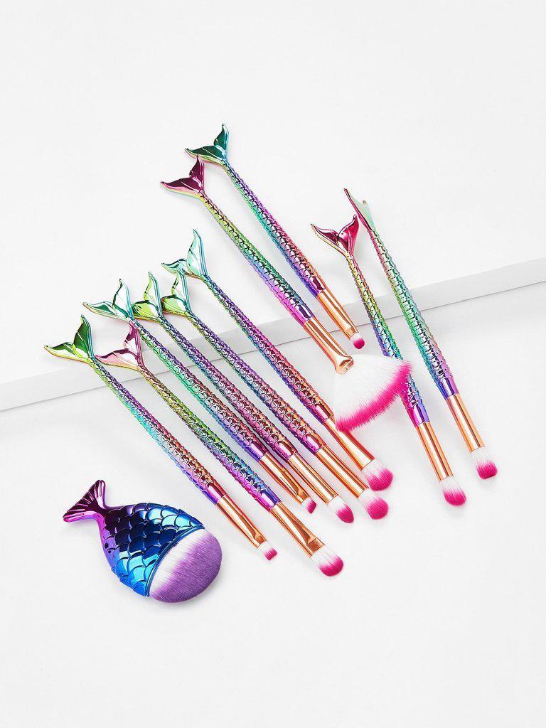 Fish Shaped Ombre Handle Eye Brush 11pcs-makeup-Des Mess