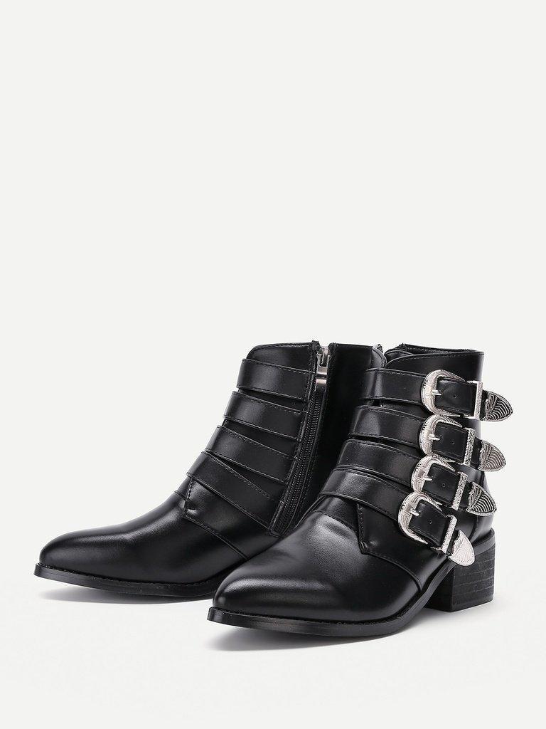 Buckle Decorated Side Zipper Ankle Boots-shoes-Des Mess
