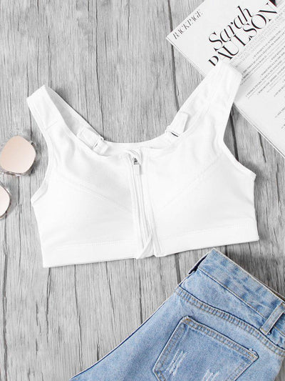 Zipper Front Racerback Sports Bra-sportswear-Des Mess