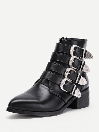 Buckle Decorated Side Zipper Ankle Boots-shoes-Des Mess