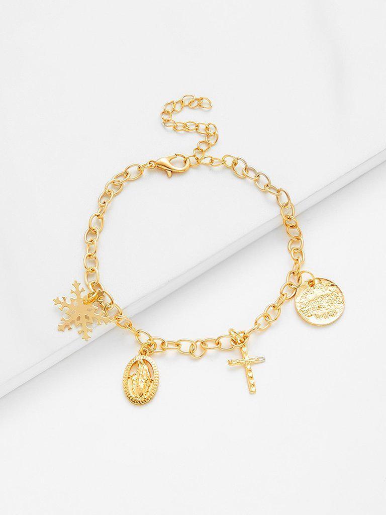 Snowflake & Cross Charm Link Bracelet--Des Mess