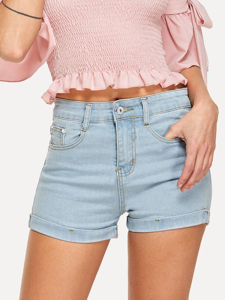 Roll Up Hem Denim Shorts-bottom-Des Mess