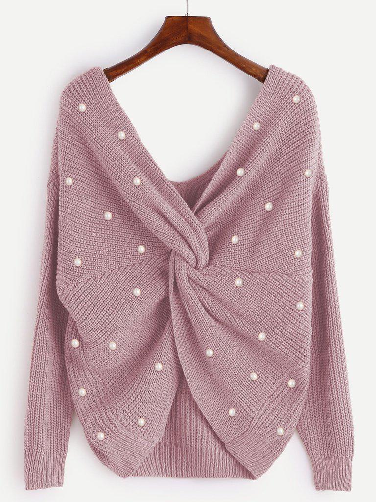 Pearl Beading Twist Infinity Sweater-outerwear-Des Mess