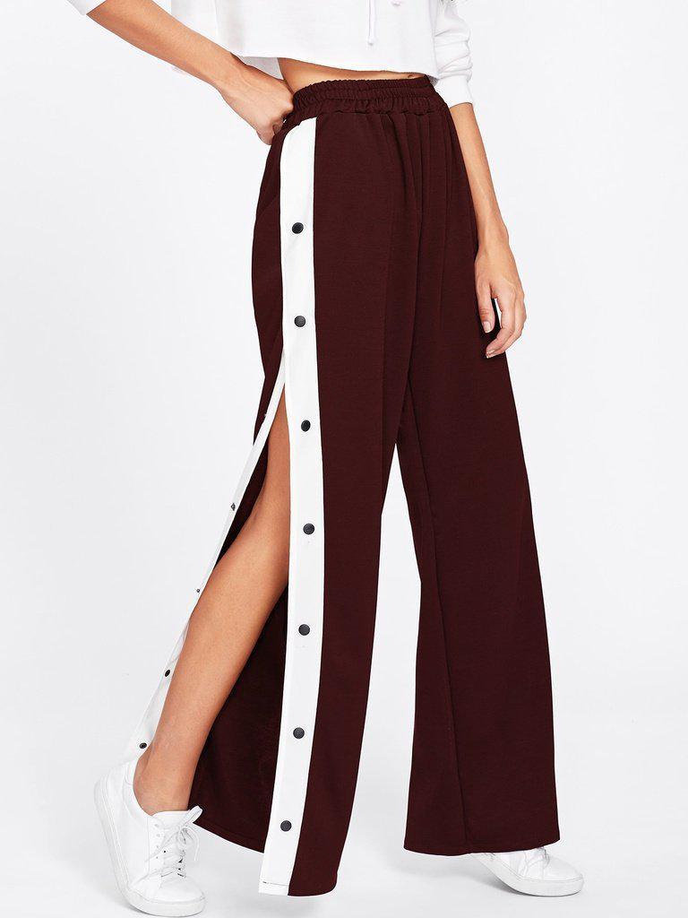 Tape Button Side Wide Leg Pants-bottom-Des Mess