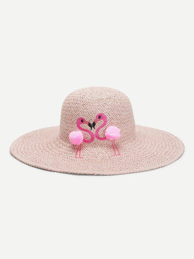 Flamingos Decorated Straw Hat-accessories-Des Mess