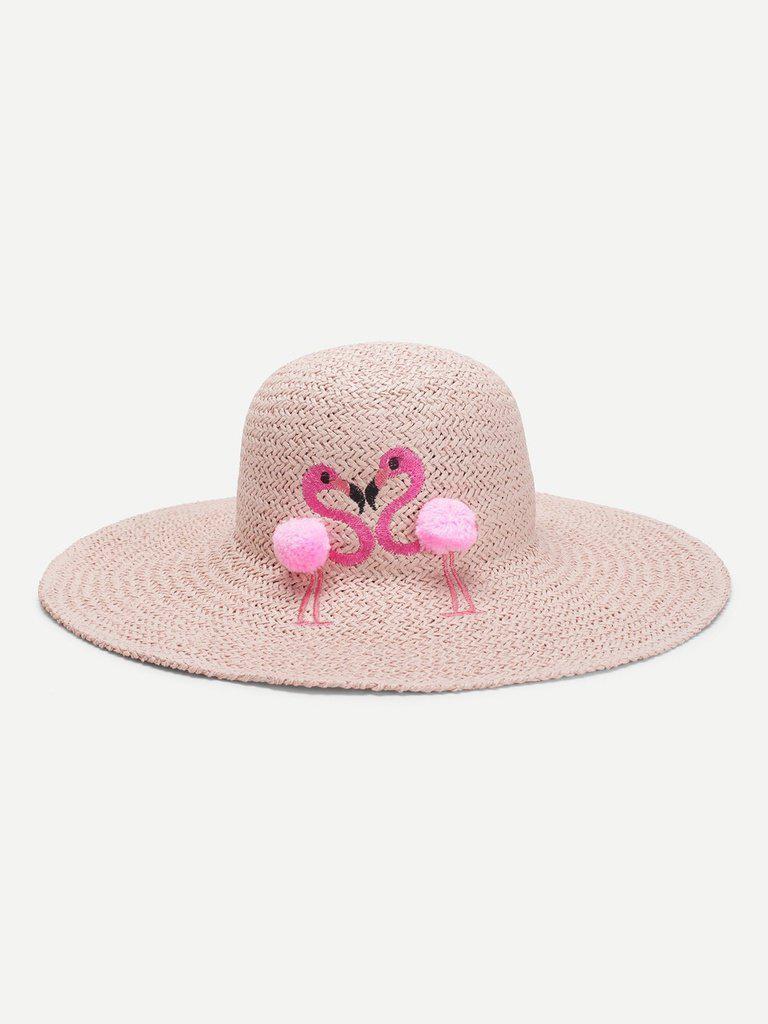 Flamingos Decorated Straw Hat-accessories-Des Mess