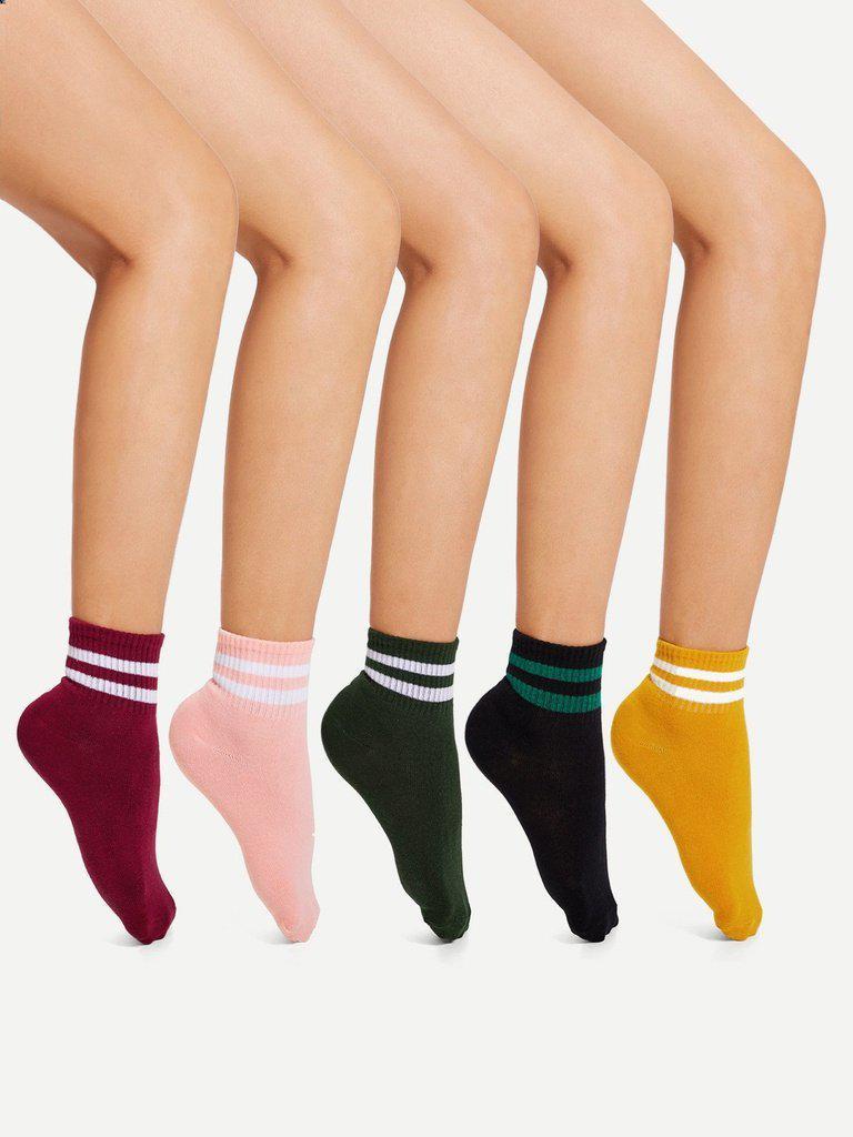 Striped Detail Ankle Socks 5Pairs-accessories-Des Mess