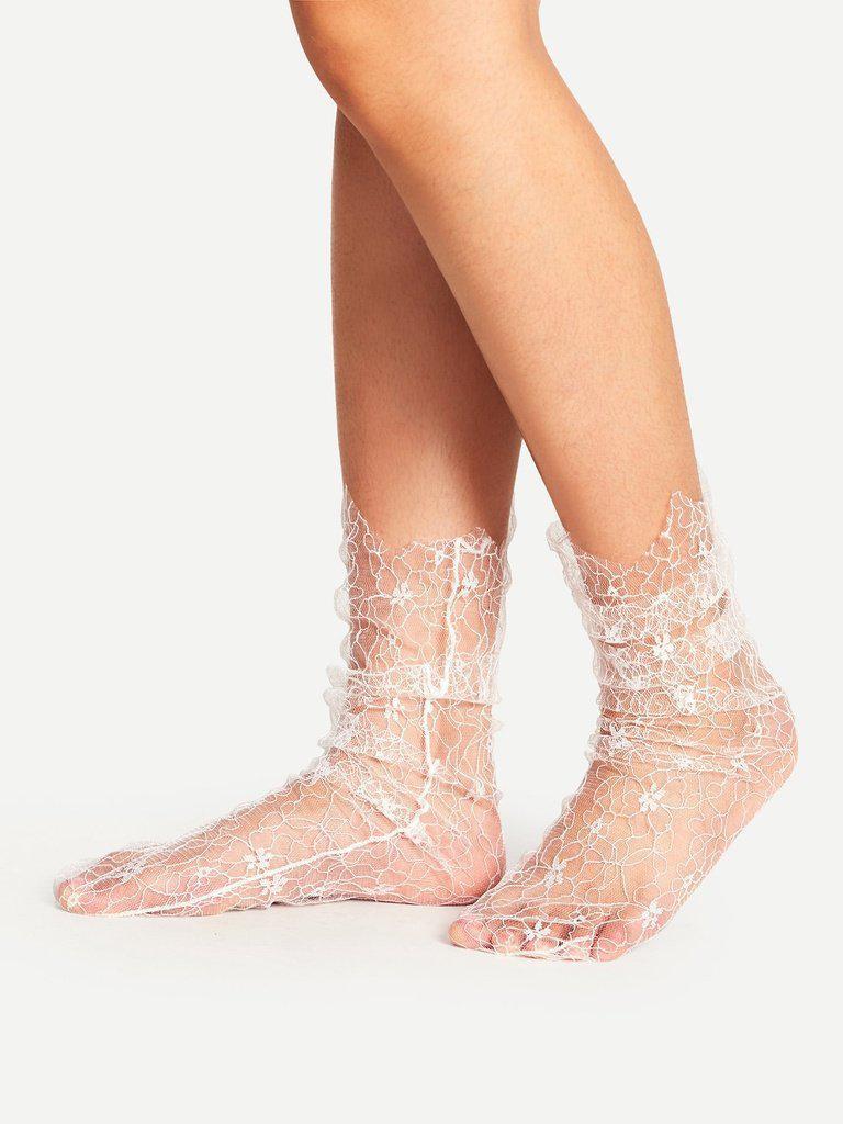 Hollow Design Slouch Lace Ankle Socks-accessories-Des Mess