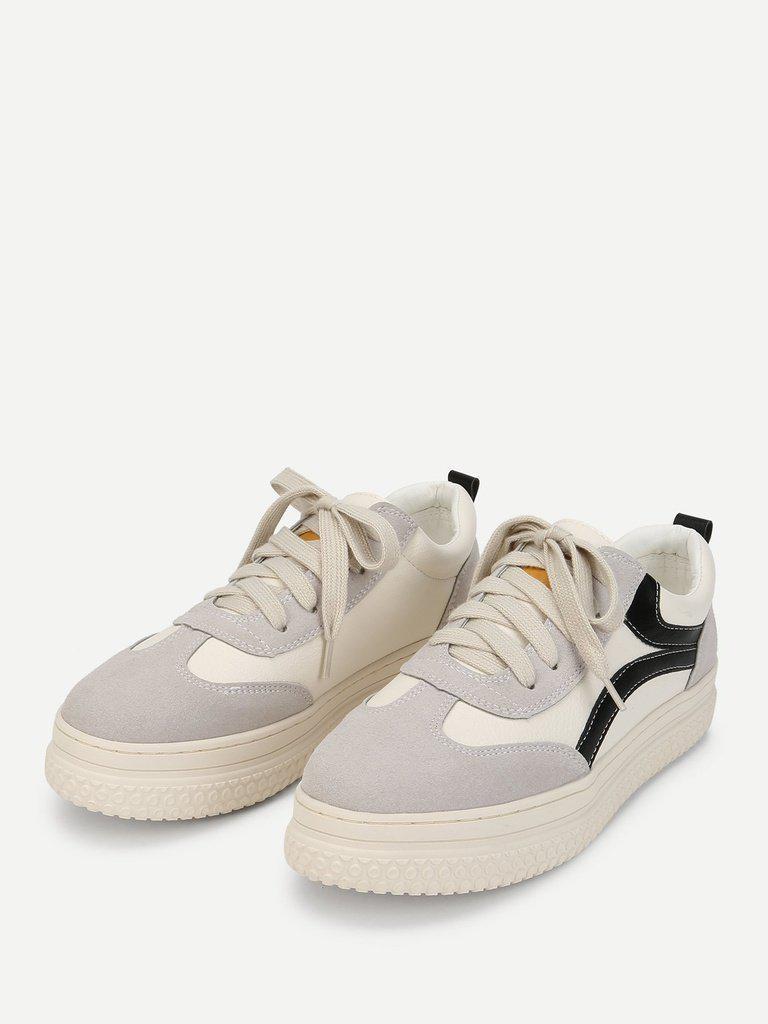 Lace Up Splice Platform Sneakers-shoes-Des Mess