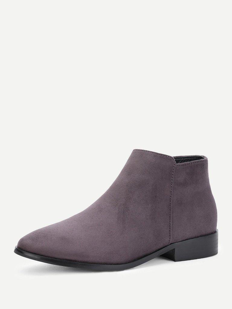 Side Zipper Suede Flat Boots-shoes-Des Mess