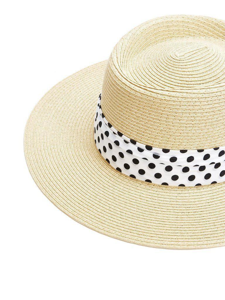 Polka Dot Band Straw Fedora Hat--Des Mess
