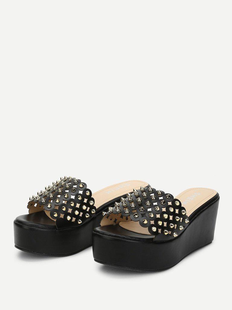 Rivet Cut Out Sandals-shoes-Des Mess