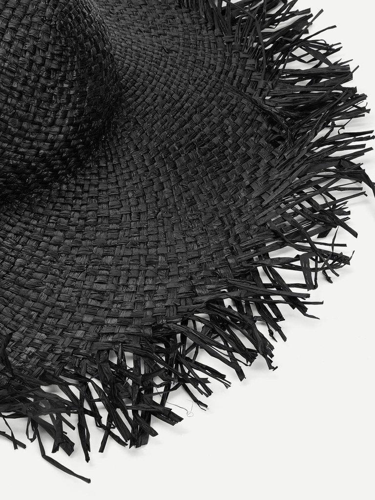 Frayed Trim Straw Hat-accessories-Des Mess