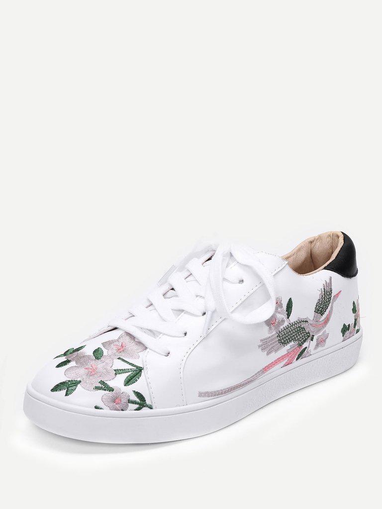 Calico Embroidered Lace Up Sneakers-shoes-Des Mess