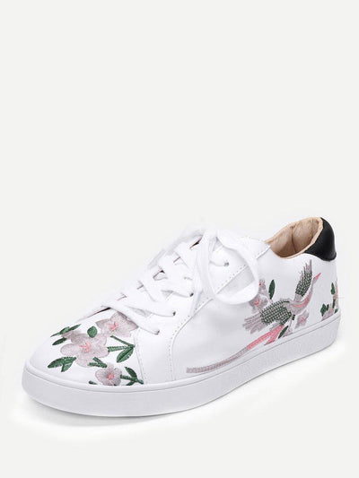 Calico Embroidered Lace Up Sneakers-shoes-Des Mess