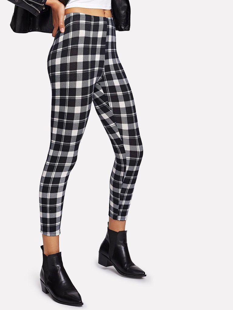 Plaid Print Leggings-bottom-Des Mess