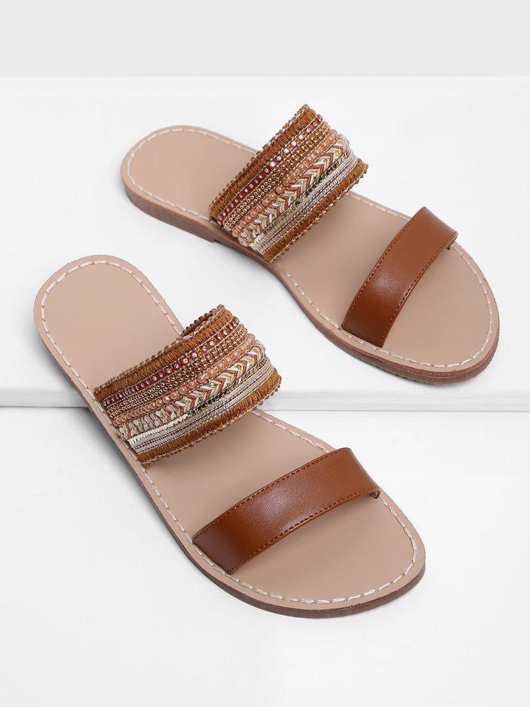 Tribal Embellished Flat Sandals-shoes-Des Mess