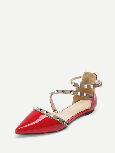 Pointed Toe Studded Decor Flats-shoes-Des Mess