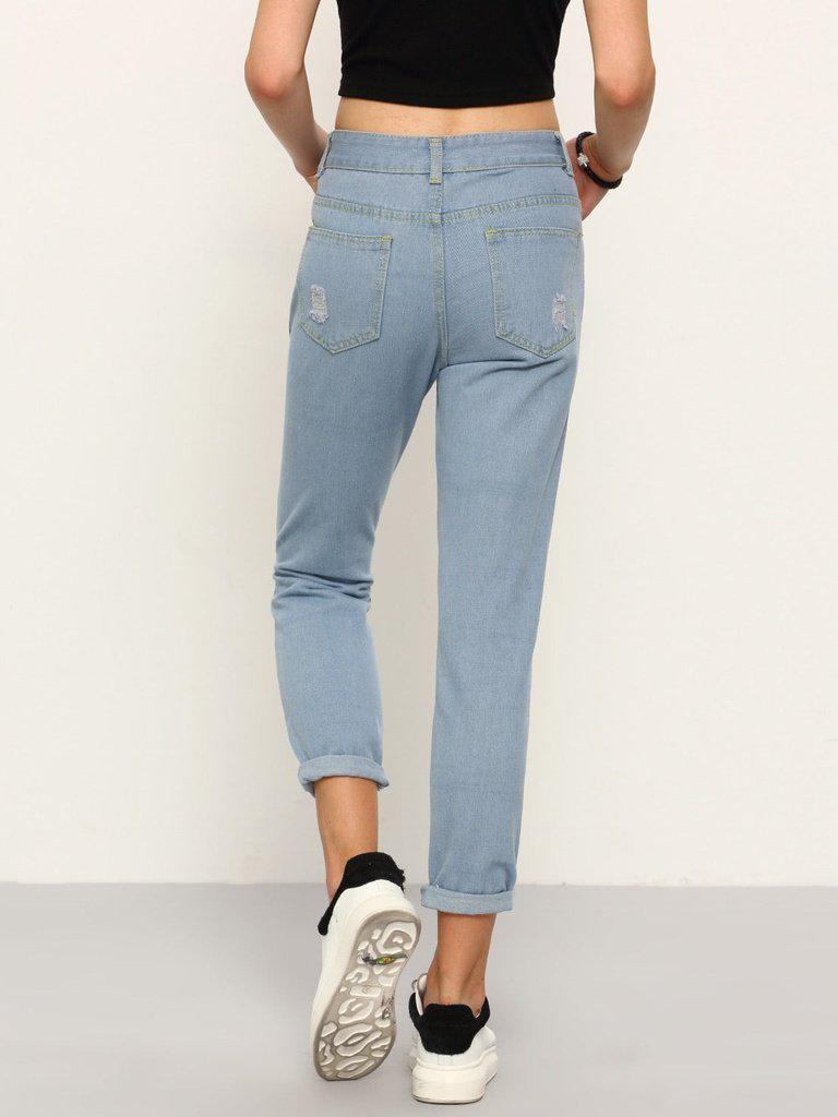 High Waist Ripped Denim Pant-bottom-Des Mess
