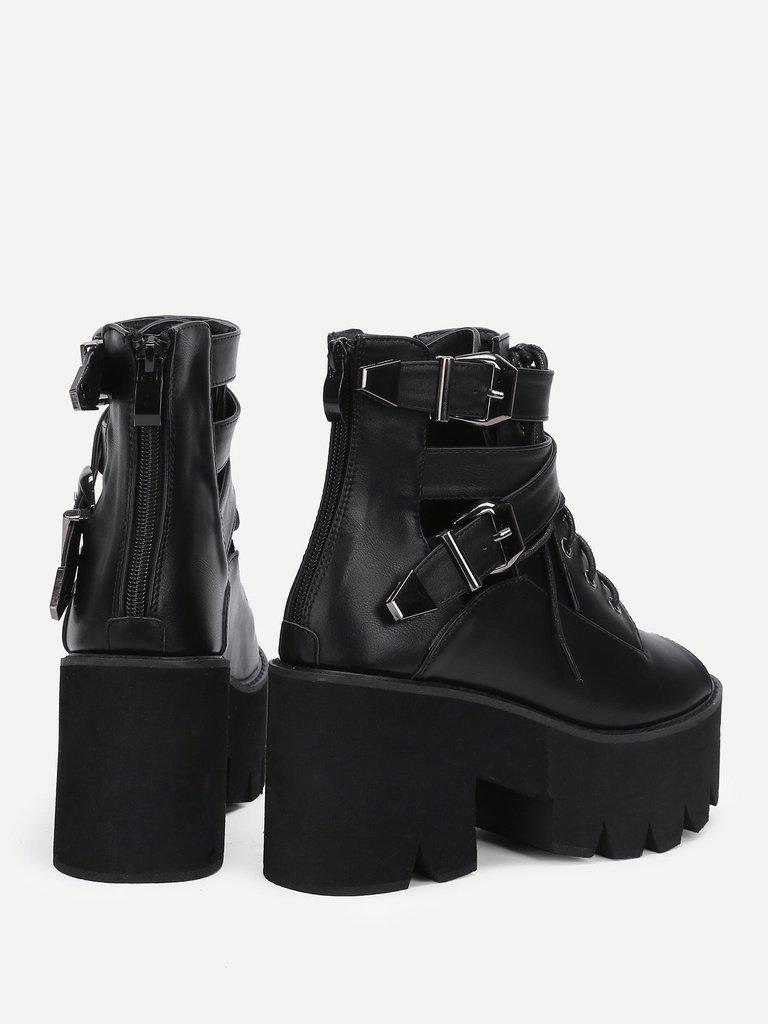 Peep Toe Lace Up PU Wedges-shoes-Des Mess