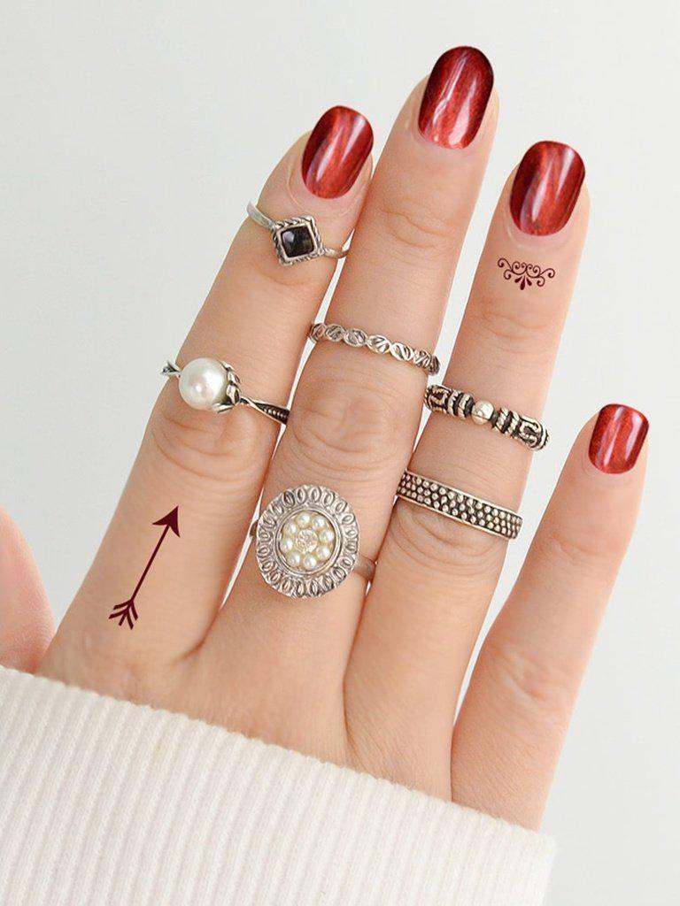 At-Silver Simple Pearl Ring 6-Pieces Set-jewelry-Des Mess