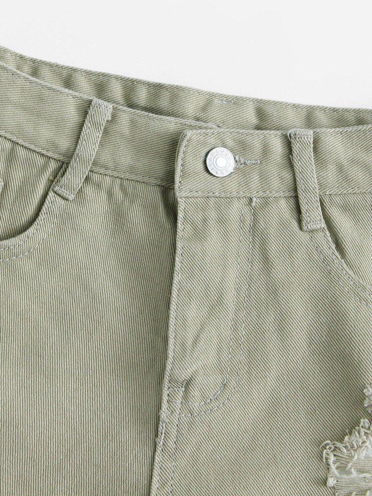 Frayed Hem Ripped Denim Shorts-bottom-Des Mess