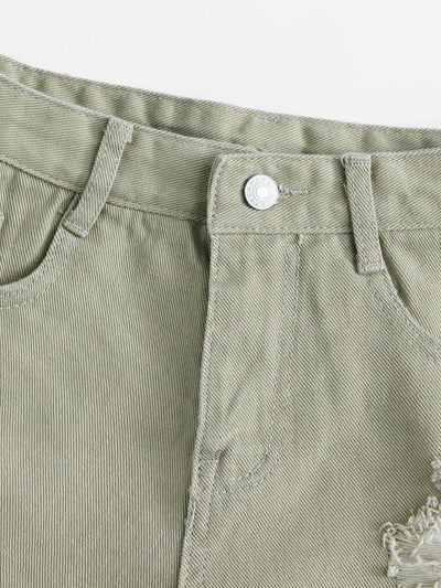 Frayed Hem Ripped Denim Shorts-bottom-Des Mess