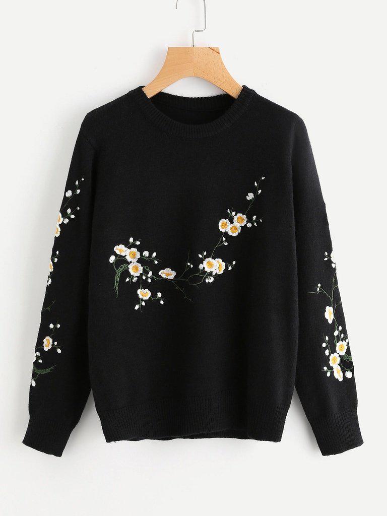 Flower Blossom Embroidered Sweater-outerwear-Des Mess