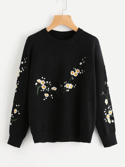 Flower Blossom Embroidered Sweater-outerwear-Des Mess
