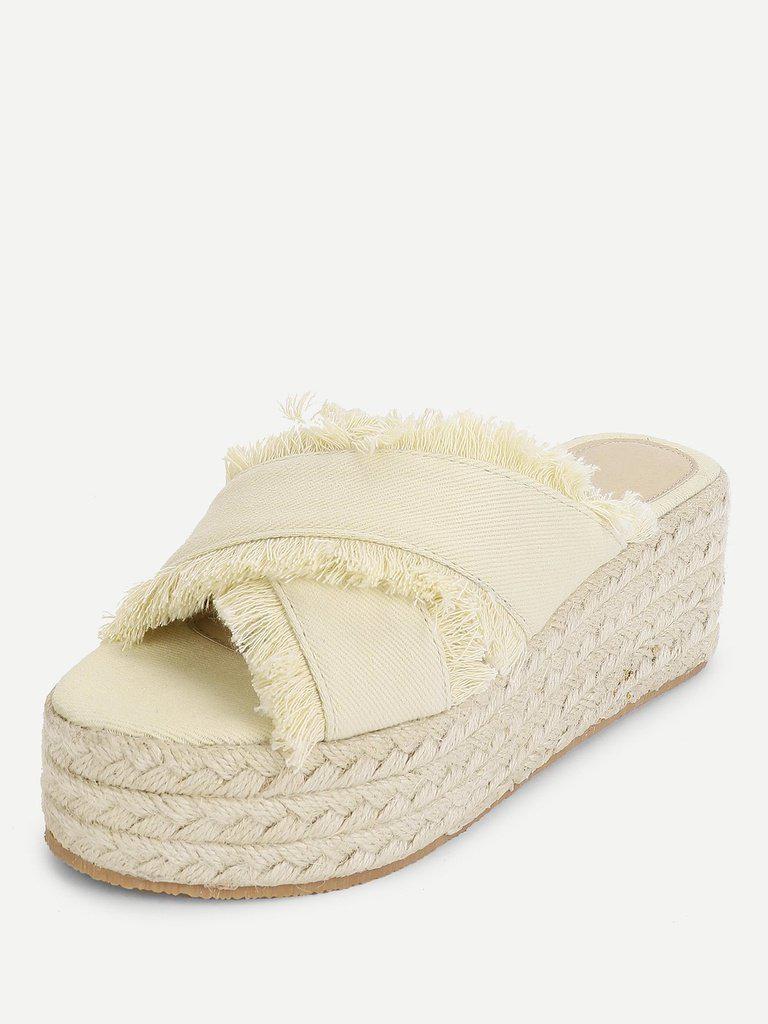 Raw Trim Criss Cross Flatform Sandals-shoes-Des Mess