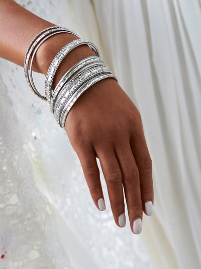 Rhinestone Embellished Bangle Bracelet Set--Des Mess
