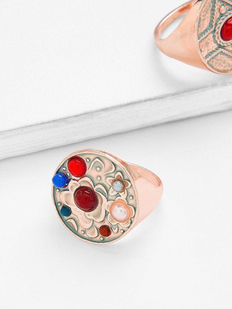 Color Block Detail Ring Set 2pcs-jewelry-Des Mess