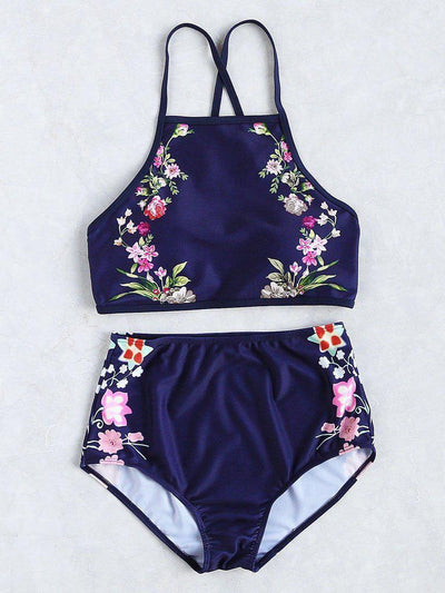 Calico Print High Waist Tankini Set-swimwear-Des Mess