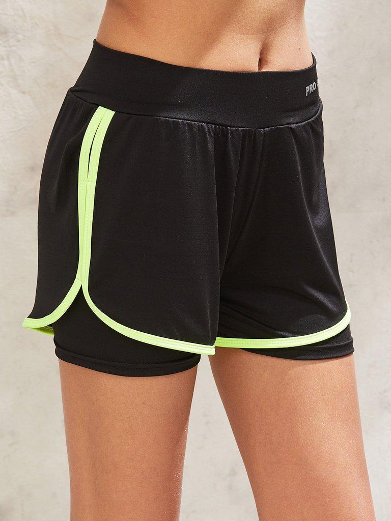 Letter Print 2 in 1 Dolphin Hem Sports Shorts-sportswear-Des Mess