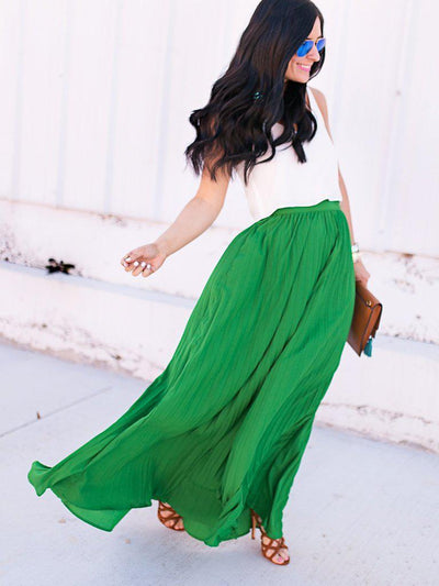 High Waist Pleated Longline Skirt-bottom-Des Mess