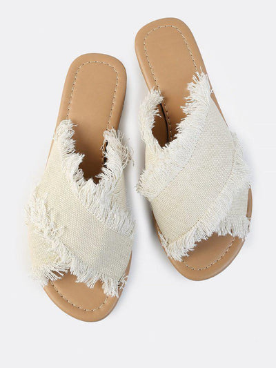 Raw Trim Cross Band Denim Flip Flops-shoes-Des Mess