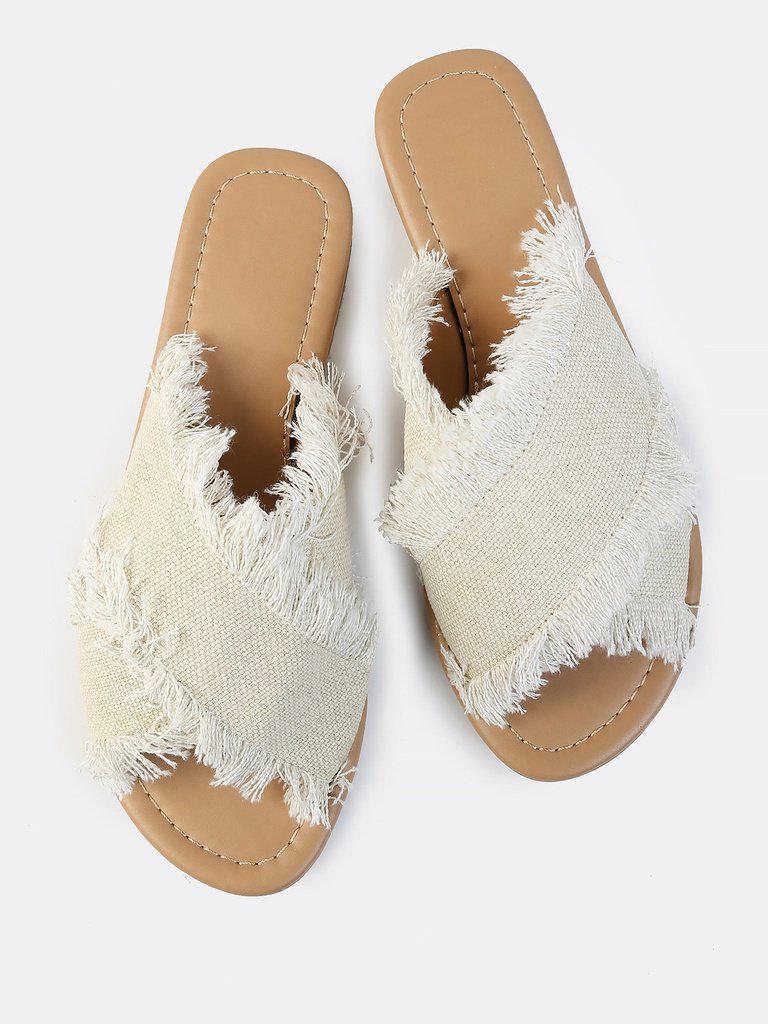 Raw Trim Cross Band Denim Flip Flops-shoes-Des Mess