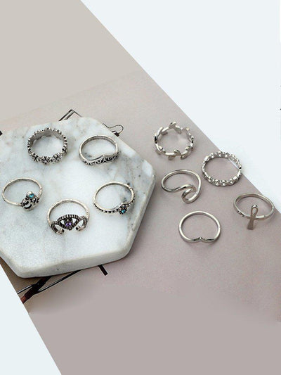 Leaf And Flower Rings Set 10pcs-jewelry-Des Mess