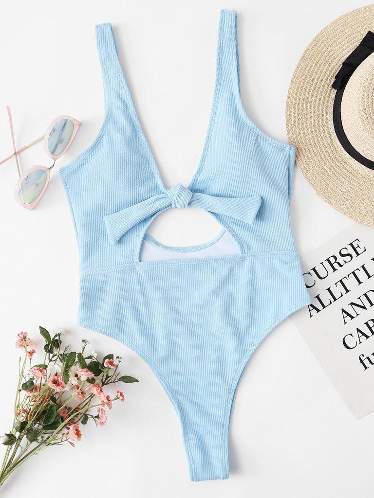 Knot Front Cut Out Swimsuit-swimwear-Des Mess