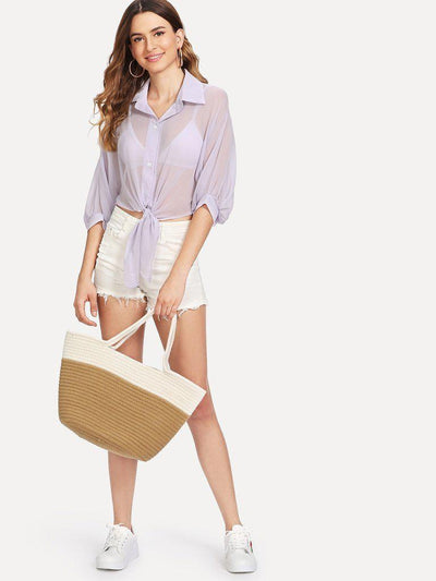 Two Tone Straw Tote Bag-accessories-Des Mess