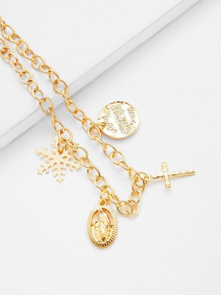 Snowflake & Cross Charm Link Bracelet--Des Mess
