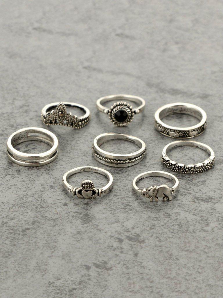 Elephant & Gemstone Rings Set 8pcs-jewelry-Des Mess