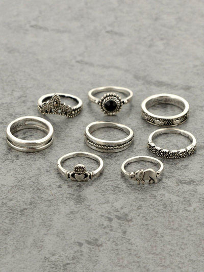 Elephant & Gemstone Rings Set 8pcs-jewelry-Des Mess